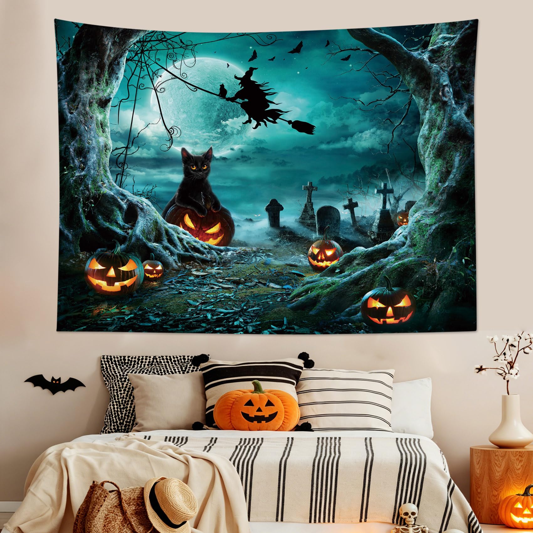 Amazon.com: LB Spooky Halloween Tapestry Wall Hanging, Black and